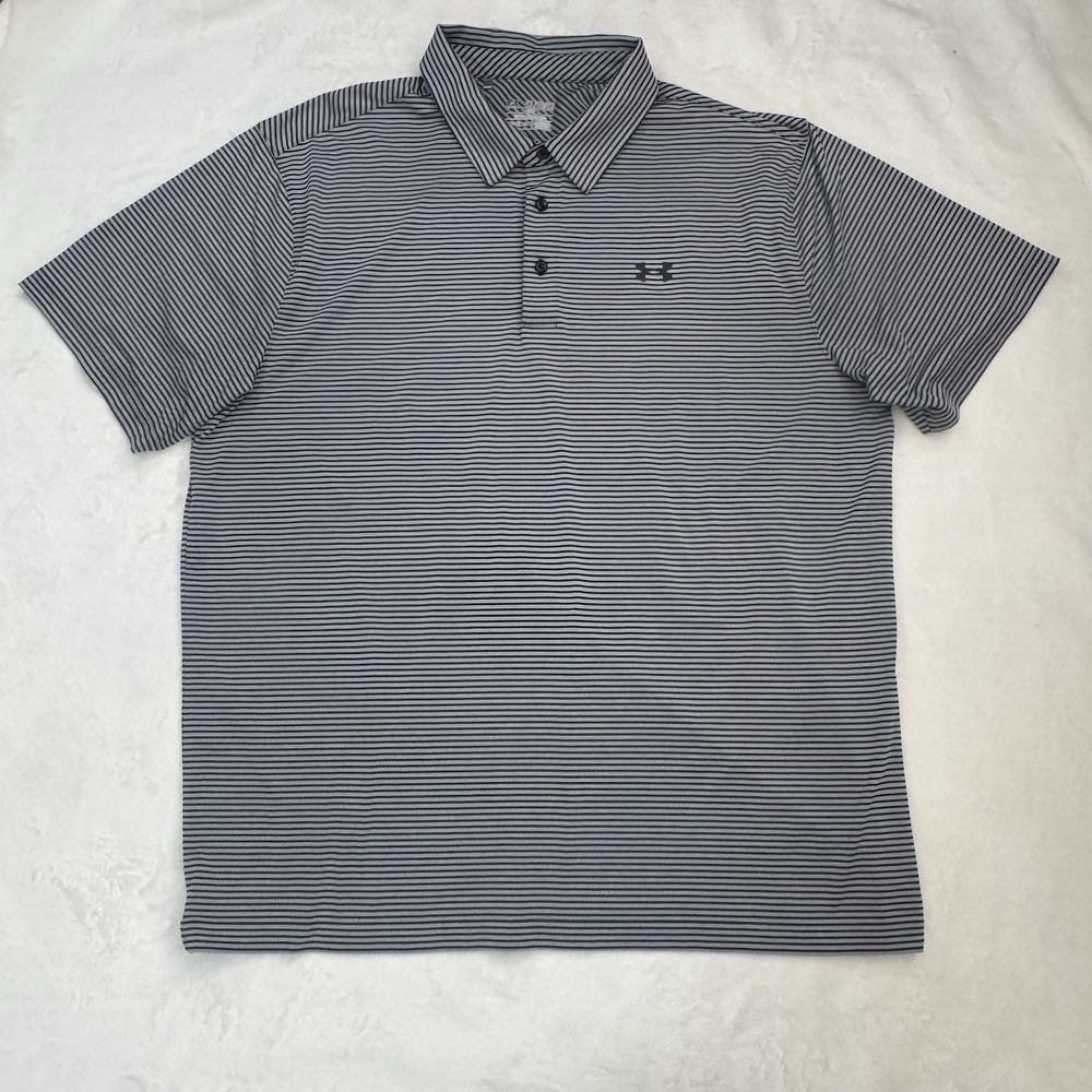 Under Armour HeatGear Polo Shirt Gray Black Stripe‎ Loose Fit Mens 2XL